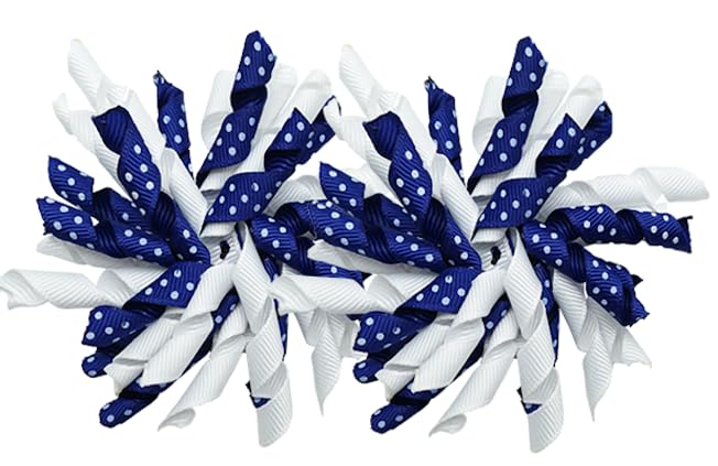 Yxiang 2PCS Indigo Korker Bows for Girls 3'' Curly Bow Hair Clip Ribbon Ponytail Bows Alligator Clip Hair Barrette for Girls Toddlers Kids