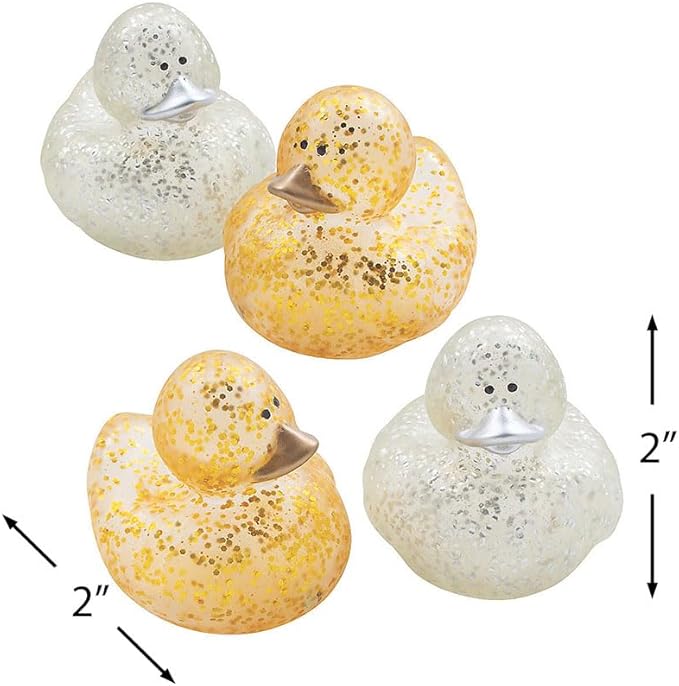 Fun Express Gold & Silver Glitter Sparkle Rubber Ducks - 12 Pieces | Baby Shower, Beach, Pool, Birthday, Bathtub Toys