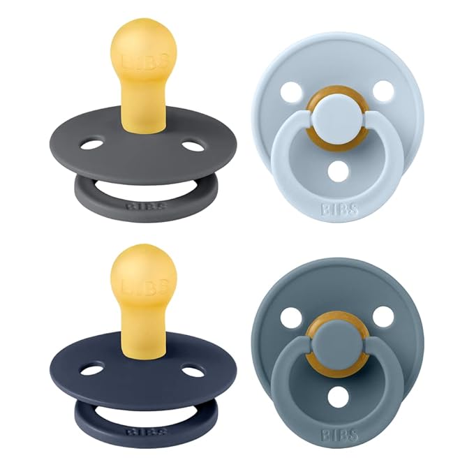 BIBS Color Pacifiers 4-Pack | BPA Free Soother Pacifier | Round Nipple | Natural Rubber Latex | Made in Europe | Size 0-6 Months | Deep Space Mix