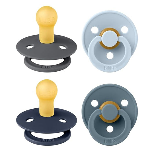 BIBS Color Pacifiers 4-Pack | BPA Free Soother Pacifier | Round Nipple | Natural Rubber Latex | Made in Europe | Size 0-6 Months | Deep Space Mix