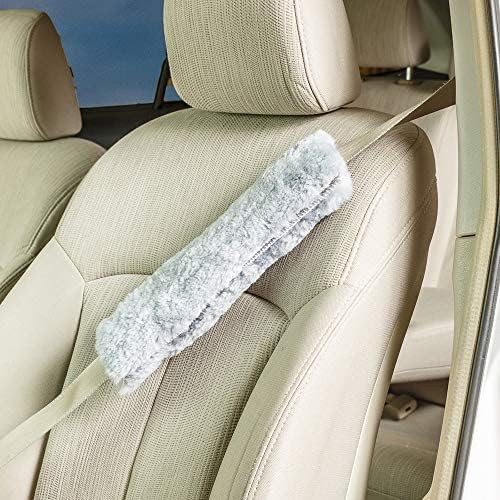 Engel Worldwide Comfortable Universal Fitting Genuine Merino Sheepskin Seat Belt Shoulder Cover Pads for Adults, Children, Youth. Multiple Colors Available Twin Pack! (Dark Silver)