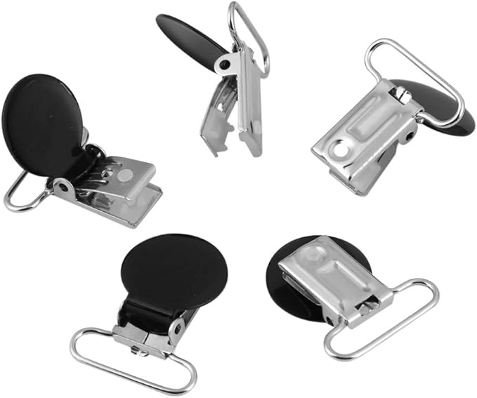 Pacifier Clips, 10 Pieces Suspender Clips 25mm Round Iron Suspender Clips for DIY Making, 36.5mm/1.4inch(Black)