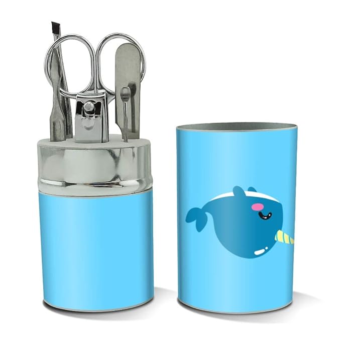 Cute Kawaii Baby Narwhal Stainless Steel Manicure Pedicure Grooming Beauty Care Travel Kit