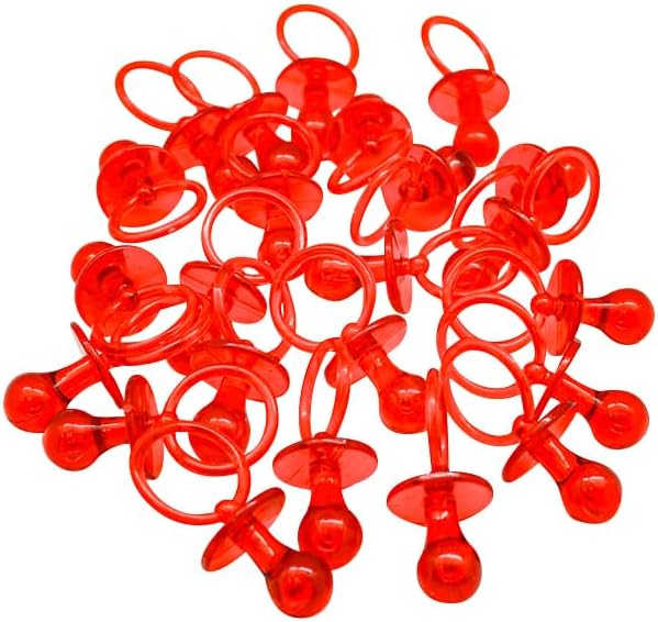 2.5" Baby Pacifier Party Favors, 36 Pieces, Gender Reveal Shower Decorations, Boy Girl Gender Neutral Table Scatter, DIY Party Games Decor (Red)