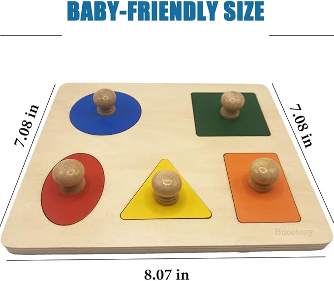 Montessori Multi Shape Wooden Puzzle Toy Baby Toddler First Jumbo Wood Peg Educational Basic (5 Geometry Shape)