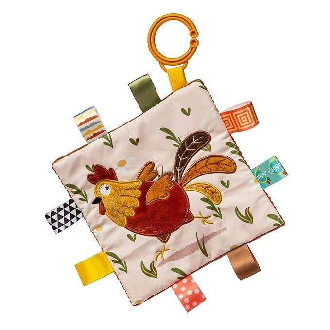 Taggies Crinkle Me Toy with Baby Paper & Squeaker with Sensory Tags, 6 x 6-inches, Rooster