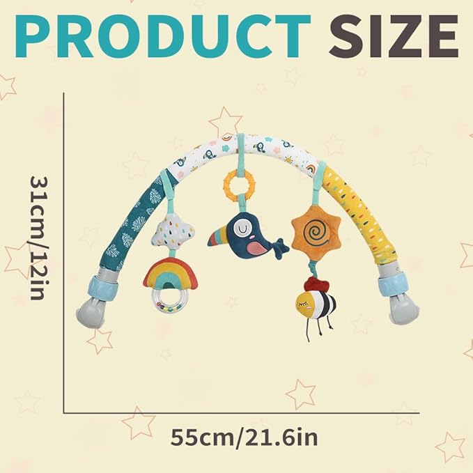 Caterbee Baby Bouncer Toy bar, Stroller & Crib Accessory, Pram Activity Bar Toy Travel Arch Bassinet Toys for Toddlers (Sky)