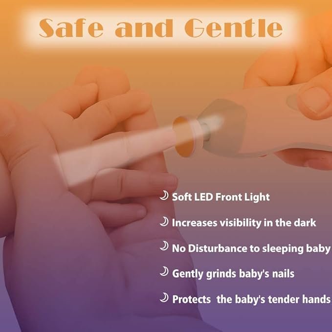 Baby Nail File Electric Nail Trimmer with Clippers,Baby Nail Clipper with LED Light,Whisper Quiet Design Safe for Newborn Toddler Kids or Women,Toes and Fingernails Care