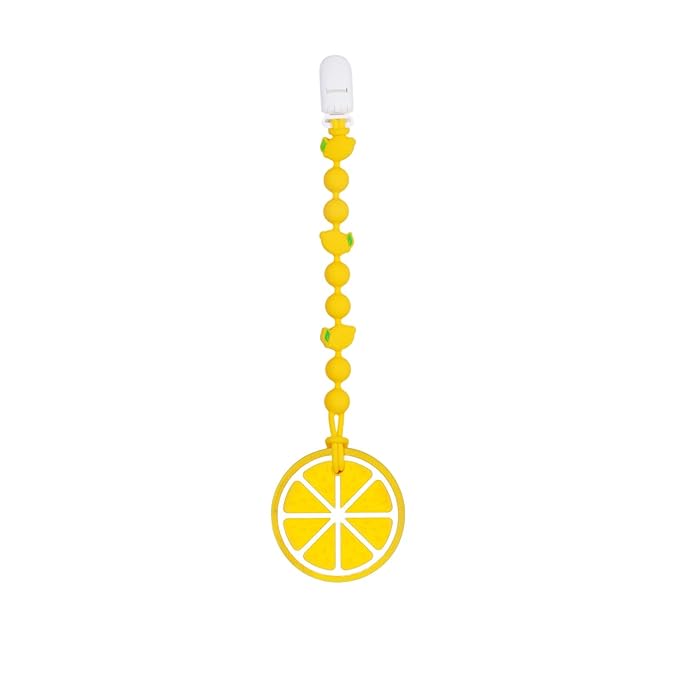 Cute Animal Baby Food Grade Silicone Teether Toy with One Piece Design Pacifier Clip Holder,Teething Pain Relief Toys Gift Set for 3 Months+ Boys and Girls,Freezer Safe,BPA Free (Lemon)