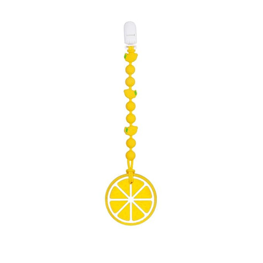 Cute Animal Baby Food Grade Silicone Teether Toy with One Piece Design Pacifier Clip Holder,Teething Pain Relief Toys Gift Set for 3 Months+ Boys and Girls,Freezer Safe,BPA Free (Lemon)