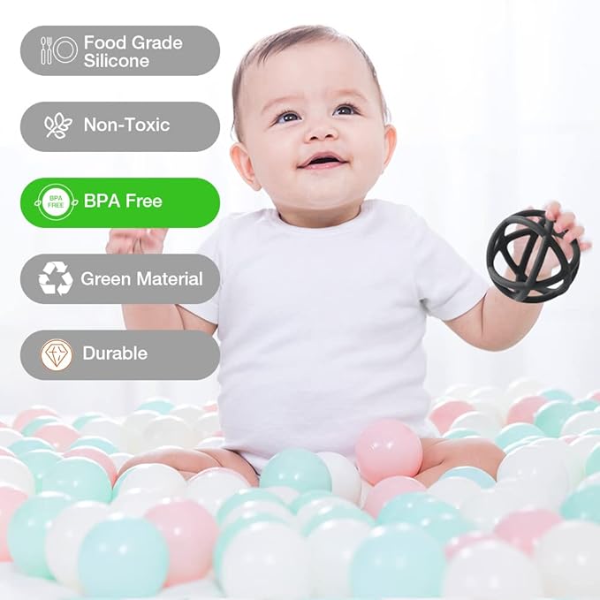 Baby Teether Ball Toy, BPA Free Silicone Soft Ball Easy to Hold Teether for Babies Ages 6 Months+ (Sage)
