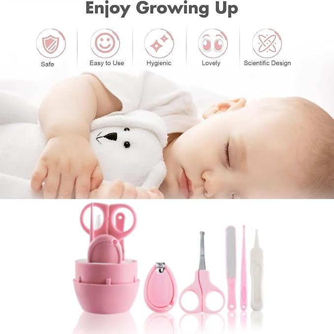 AKOAK 5 / Set Baby Nail Kit, Baby Nail Care Kit, Nail Clippers, Ear Scoop, Scissors, Tweezers, Nail Trims for Newborns, Infants, Toddlers and Children - Pink
