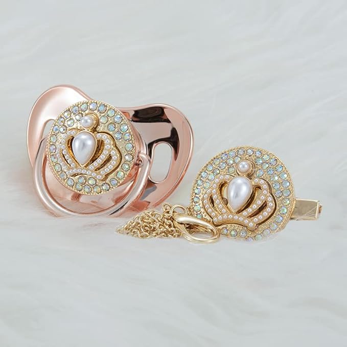 3D Bling Diamond Crown Pacifier and Clip Set Luxurious Dummy Ideal Gift for Baby Show New Born