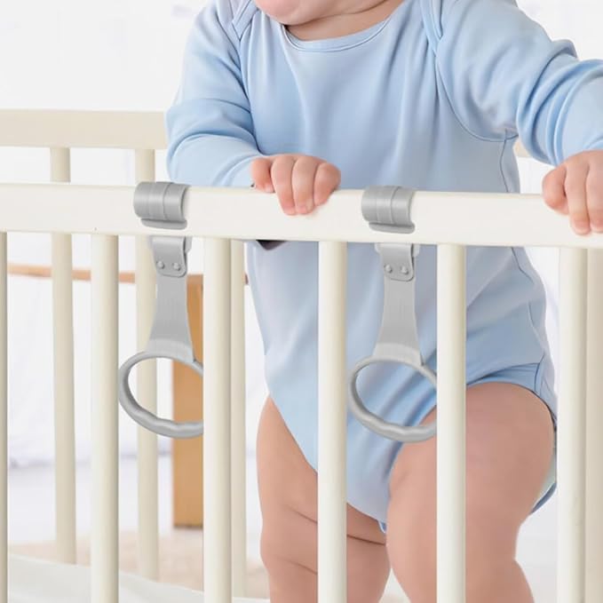 UPKOCH Baby Crib Pull Rings 2 Pairs Infant Standing Safety Handles for Walking Exercise Portable Baby Bed Hanging Rings 7.67X3.54 Inch Smooth Edges