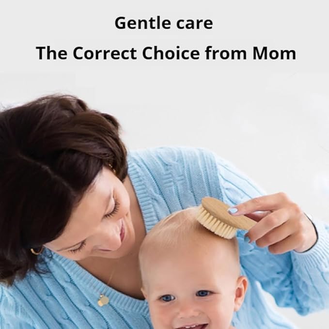 2-pcs Natural Goat Hair Baby Hair Brush - Hypoallergenic & Soft Wooden Handle for Delicate Scalp Massage & Relaxation - Perfect for Newborns & Toddlers”