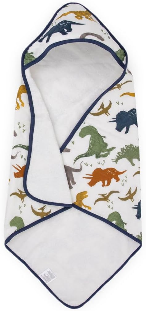 Little Unicorn Premium Infant Hooded Bath Towel| Soft & Absorbent Cotton & Terry Fabric for Newborns (Dino Friends)