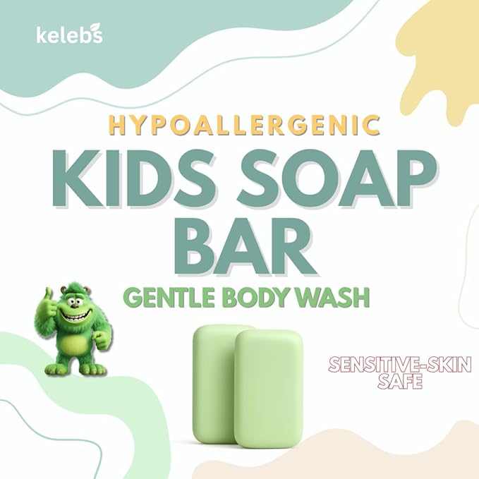 KELEBS Hypoallergenic Kids Soap Bar | Organic & Gentle Body Wash for Children | Natural Ingredients – Chamomile, 7 Bars