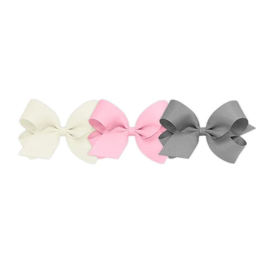Wee Ones Girls' 3 pc Set Solid Grosgrain Variety Pack on a WeeStay No-Slip Hair Clip, Large, Antique White, Pearl Pink and Gray