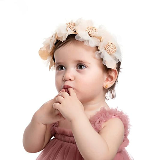Bethynas Baby Girls Flower Cluster Headband Soft Lace Cloth Floral Head Wear for Wedding Party Cute Flower Hair Band for Toddlers Flower Girls (Champagne)