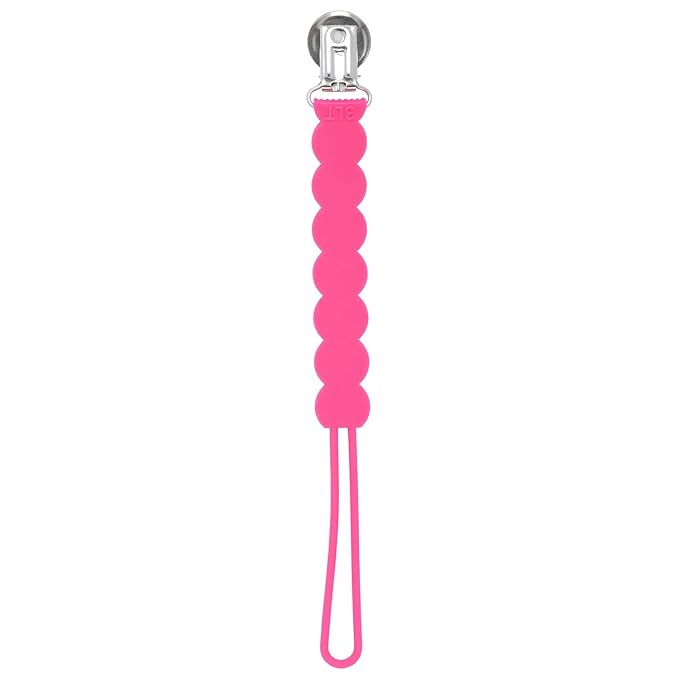 Three Little Tots All Silicone Modern, Short and Safety Tested Pacifier Clip (Hot Pink, Waverly)