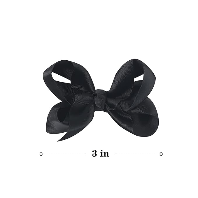 3 Inch Satin Bow for Little Girls - 2 Pcs (Black)
