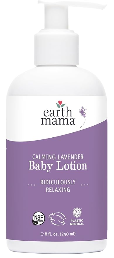 Earth Mama Calming Lavender Baby Lotion for Dry Skin, Calendula Cream for Newborn Skin Care, Children's Moisturizer with Aloe Juice, Rooibos, & Shea Butter, Lavender Lotion, 8 Fl Oz