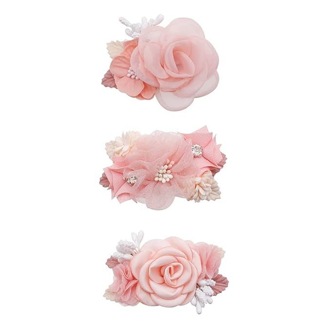 Flower Hair Clips Set for Baby Girl Lightweight Floral Hair Bow Accessories with Boutique Fully Lined Alligator Clip 3pcs for Toddler Teens Gifts