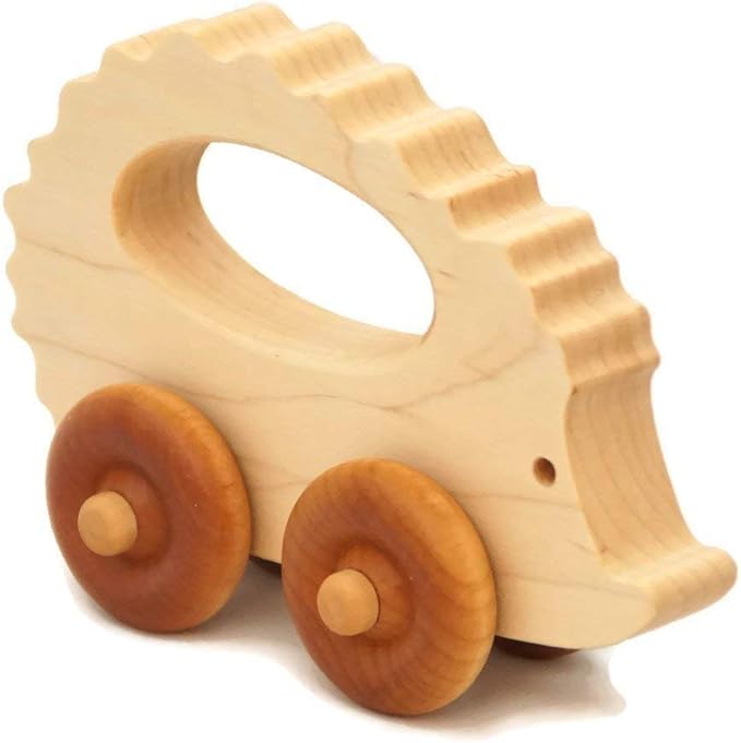 Wooden Hedgehog Toy Car – Handmade Wooden Push Toy for Toddlers & Kids, Natural Wood Woodland Animal Toy