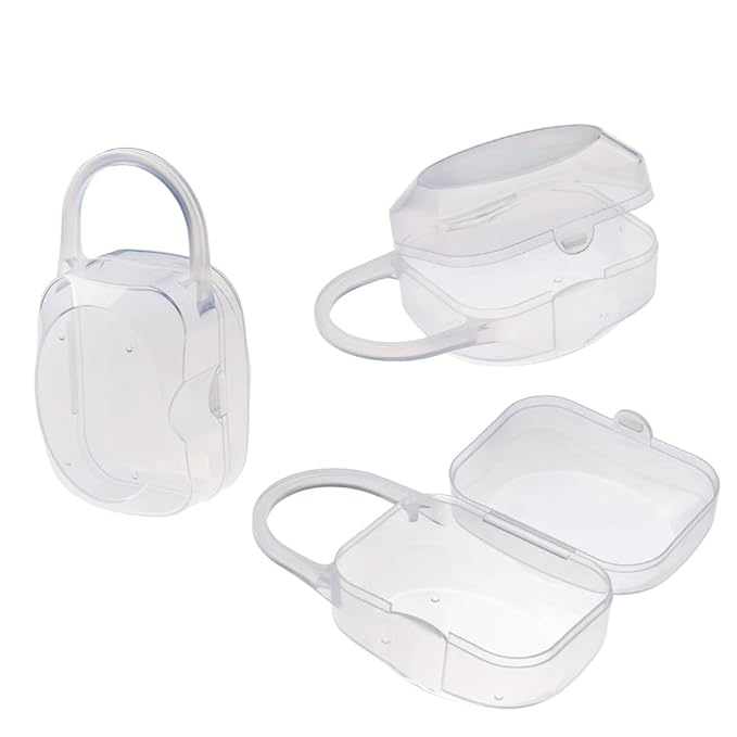 Accmor Pacifier Case, Pacifier Holder Case with Handle, BPA Free Universal Pacifier Container Box for Travel, Transparent, 3 Pack