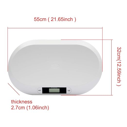 20KG/44LBS Electronic Digital Baby Weighing Scale Measure Infant/Baby/Pet Weight Accurately, Precision of 10g, Length 55cm, Large LCD Display, Weight Measure Tool White