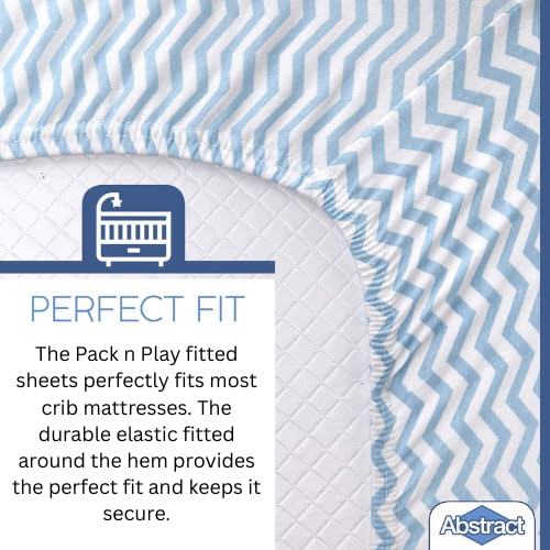 Pack n Play Fitted Sheet – Super Soft, 100% Natural Jersey Cotton – 27” x 39” – for Boys and Girls, Fits Pack n Play, Playard and Foldable Mattresses - Covered Elastic Hem – Zigzag Blue