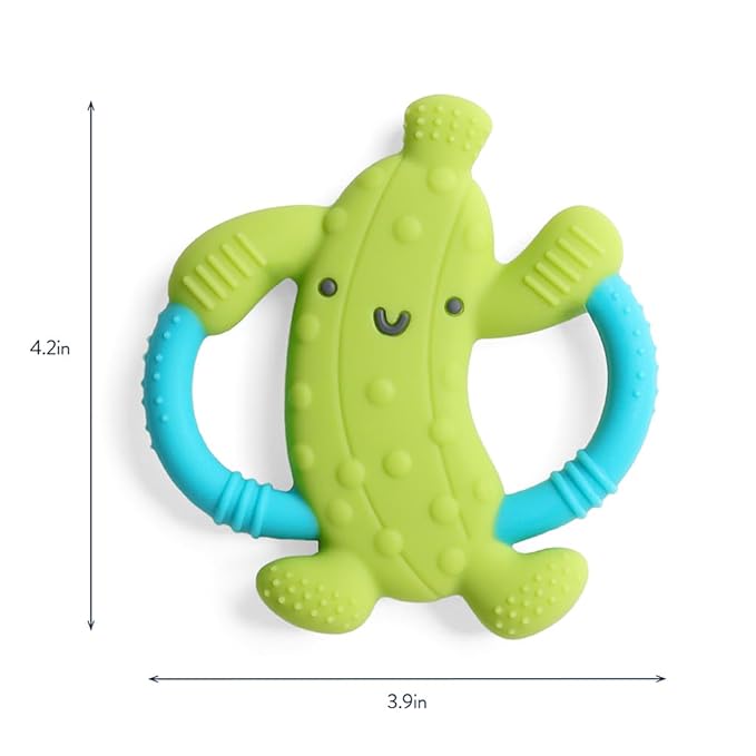 Itzy Ritzy Pickle-Shaped Baby Teether with Handles – Silicone Teether for Babies with Easy-Grab Handles and Textured, Teethable Surfaces – Baby Teething Toy for 3 Months & Up (Pickle)