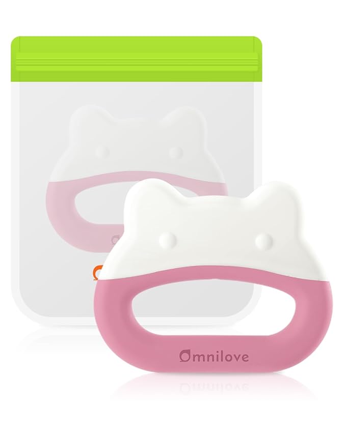 Water-Filled Freezable Baby Teether – Cooling Teething Toy for Babies 3+ Months, Gentle Comfort for Sore Gums, Includes Reusable Freezer Bags – Frog Pink