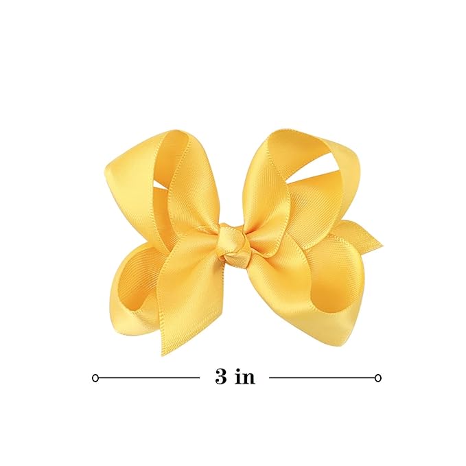 3 Inch Satin Bow for Little Girls - 2 Pcs (Gold)