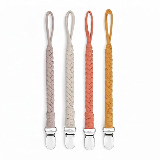 Baby Pacifier Holder for Boy and Girl, Teething Straps Unisex Design, Smoother Clip 100% Handmade Braided, Easy to Use for Teething Toys, (4 pack color varies)