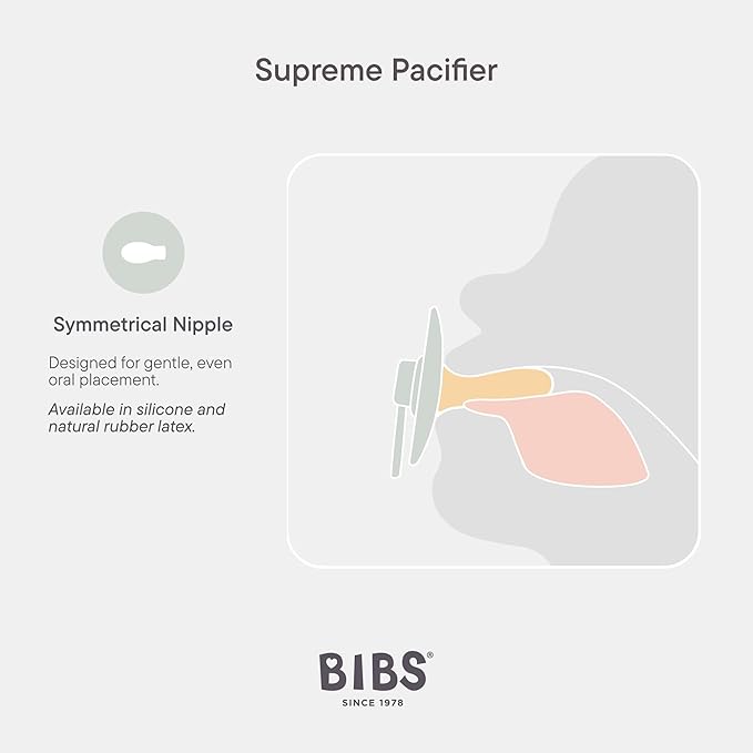 BIBS Supreme Baby Pacifier 2-Pack | Made in Denmark | BPA Free Dummy Soother, Symmetrical Nipple. Silicone, Size 1 (0-6 Months), Cloud/Steel Blue
