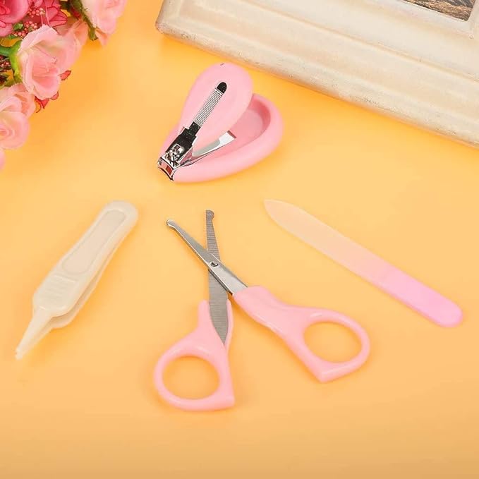 Baby Nail Kit, Baby Nail Care Set 4-in-1 Including Baby Nail Clipper, Scissor, Nail File & Tweezers, Baby Manicure Kit and Pedicure Kit for Newborn, Infant & Toddler (Pink)