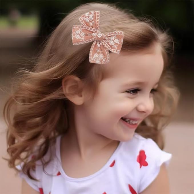 Fairy Hairpins Bows Hair Baby Girl Hair Clips Lace Embroidery Solid Color Fully Lined Hair Accessories Bows for Girls Baby Infant Toddlers in Pairs (A1)