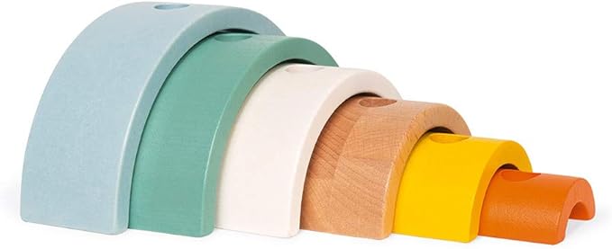Janod - Sweet Cocoon Wooden Rainbow Turtle Stacking and Pull Toy 7 Piece Building and Nesting Stack with 6 Pastel Arches, Wobbling Head and Tail and String - Ages 18 Months+ - J0440