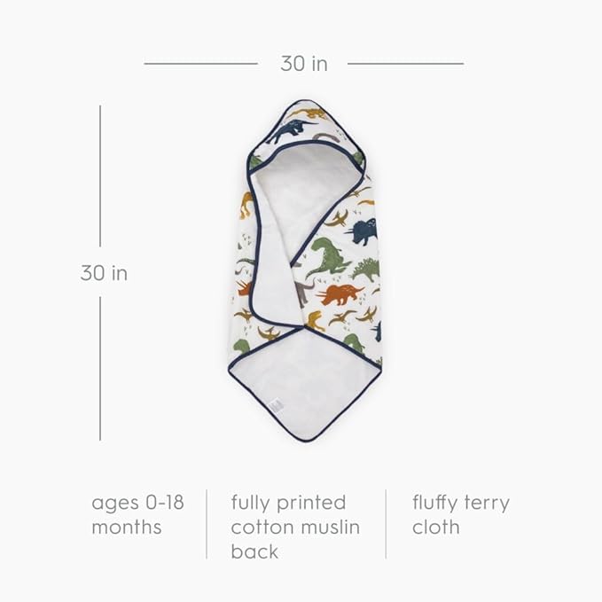 Little Unicorn Premium Infant Hooded Bath Towel| Soft & Absorbent Cotton & Terry Fabric for Newborns (Dino Friends)