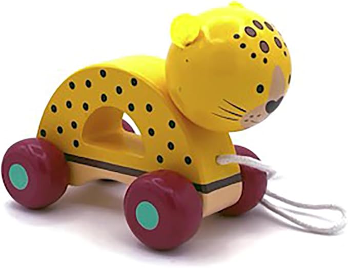 Orange Tree Toys: Pull Along: Leopard - Wooden Toy, Colorful Wheeled Character, Push-Pull, Encourage First Steps, FSC Certified, Toddler & Kids Age 1+