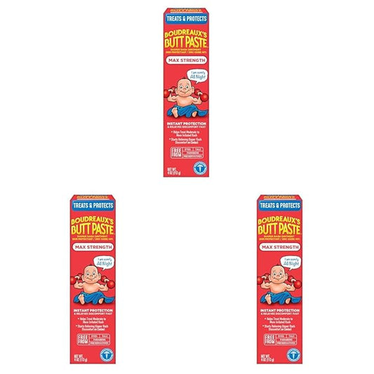 Boudreaux's Butt Paste Maximum Strength Diaper Rash Cream, Ointment | For Baby | 4 oz Tube | Pack of 3