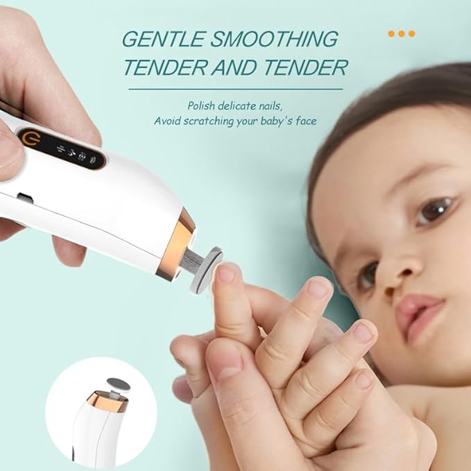 Baby Electric Nail Trimmer,Rechargeable Nail Filer,4 Speed Modes Cordless Safe Electric Nail Drill Machine with LED Spotlight,5 Replace Grinder Head Baby Nail File for Newborn Toddler