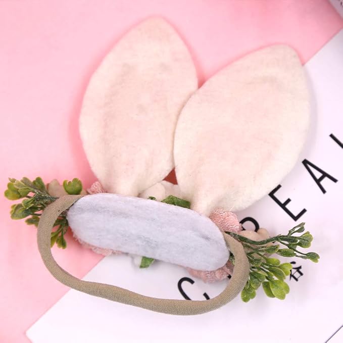 KIDOCHEESE Bunny Rose Ears Easter Headbands Baby Girls Flower Crown Spring Headbands (C)