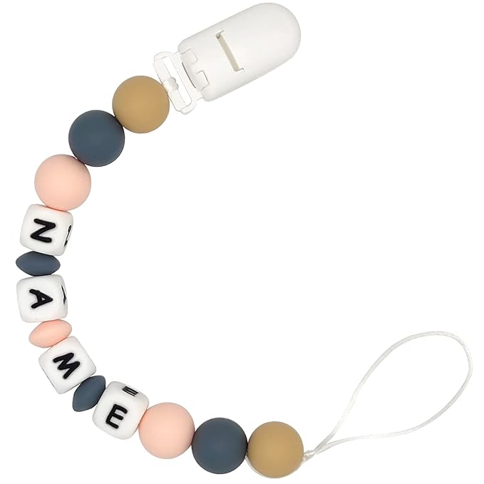 Personalized Name Pacifier Clip Pacifier Holder for Girls Boys (Beige)