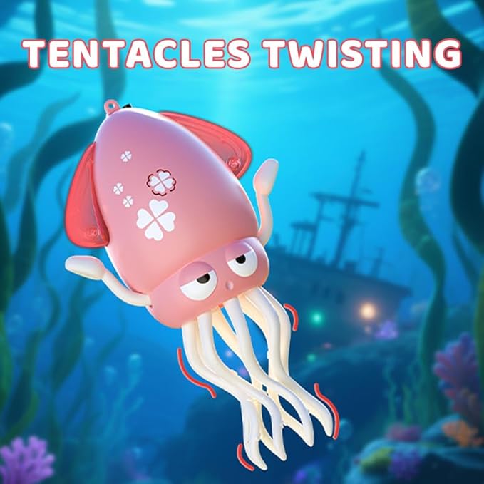SANJOIN Dancing Octopus Baby Toy,Easter Basket Stuffers Gitfs Rechargeable Tummy Time Toys Wiggling Crawling Squid Toy for 3 4 5 6 7 8 9 10 Kids Boy Girl,Electric Musical Toys Birthday Gifts,Pink