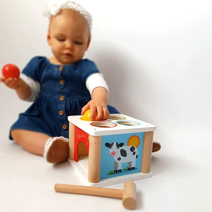 Bigjigs Toys - Tap Tap Ball & Wooden Hammer Toy, Ball Drop Toys, Pounding Toy Hammer, Hammer Toys for 1 Year Old, Educational Toys for Babies, Baby Wooden Toys