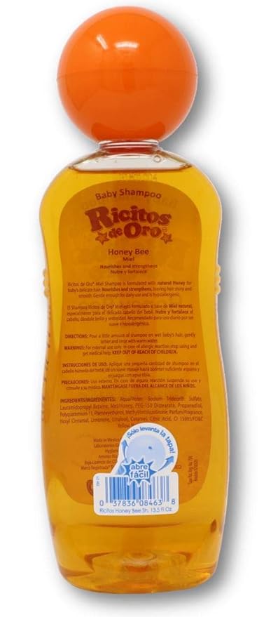 Honey Bee Ricitos de Oro Shampoo| Baby Shampoo with Pop-Up Rattle Cap, Paraben Free Product for Baby’s Delicate Hair; 13.5 Fl