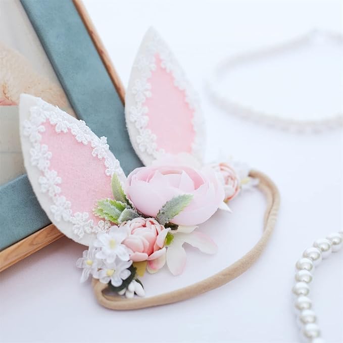 Baby Girl Floral Easter Bunny Nylon Headband Flower Elastic Hairband Bows Wraps For Newborn Infant Toddler Hair Accessories (RT002)