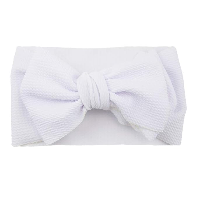 Baby Girl's 8'' Soft Big Bow knot Nylon Headband Toddler Hairband for Photography Travel Party Festivals (White)